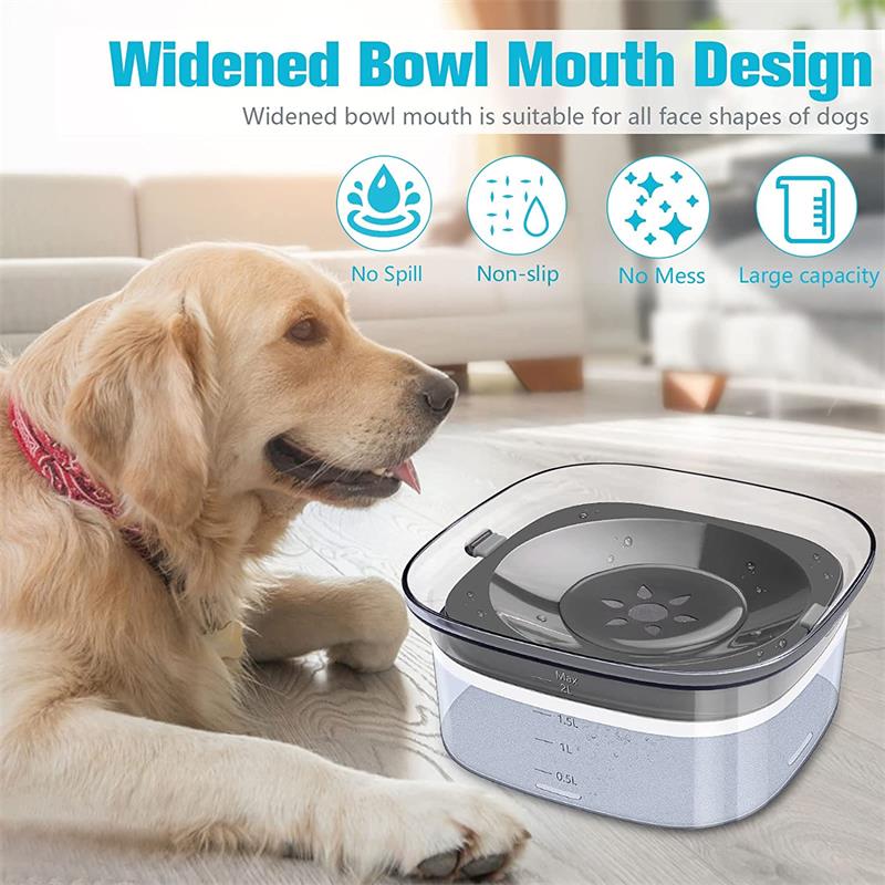 Large 2L Transparent Spill Proof Dog Bowl