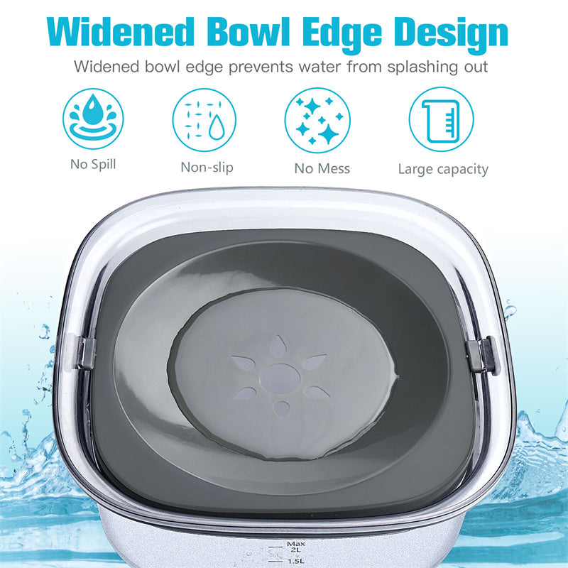 Large 2L Transparent Spill Proof Dog Bowl