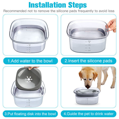 Large 2L Transparent Spill Proof Dog Bowl